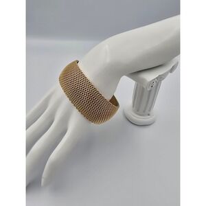 Gold Tone Wide Mesh Cuff Bracelet Fashion Jewelry Slip-On Bangle 7.75-8 inch